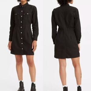 Levi’s Ellie Black Denim Long Sleeve Snap Button Waist Defined Trucker Dress